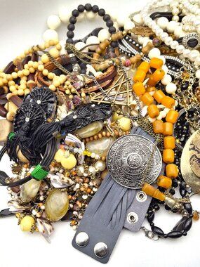 #10 Lot of Jewelry Black White Brown Neutral Wearable 56 pieces 31 Cents Each